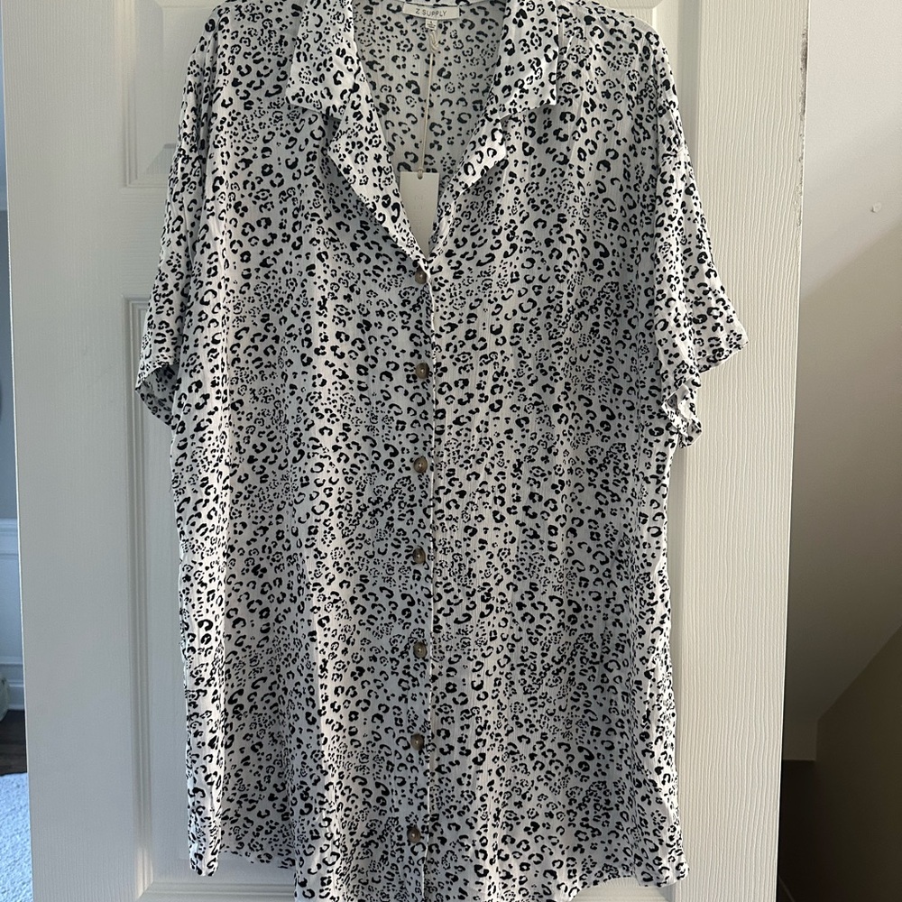 Z Supply Black and White Leopard Print shirt dress L